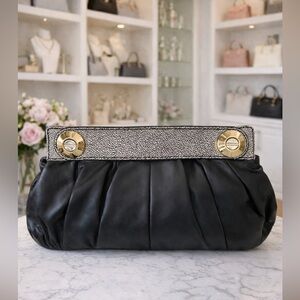 HENRI BENDEL Black & White Leather Clutch w/Mirror